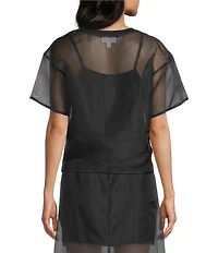 Every Organza Coordinating Mixed Media Crew Neck Short Sleeve Shirt