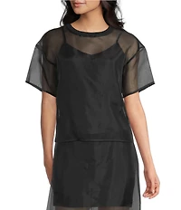 Every Organza Coordinating Mixed Media Crew Neck Short Sleeve Shirt