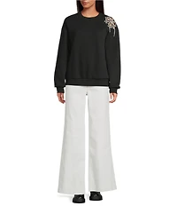 Every Rhinestone Knit Crew Neck Long Sleeve Sweatshirt