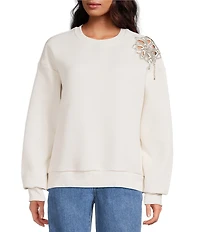 Every Rhinestone Knit Crew Neck Long Sleeve Sweatshirt