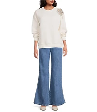 Every Rhinestone Knit Crew Neck Long Sleeve Sweatshirt