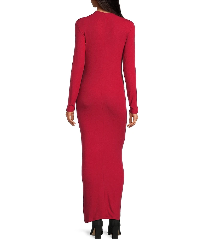 Every Ribbed Knit Round Neck Long Sleeve Ruched A-Line Dress