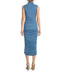 Every Ruched Knit Mock Neck Sleeveless Bodycon Midi Dress