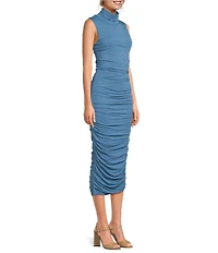 Every Ruched Knit Mock Neck Sleeveless Bodycon Midi Dress