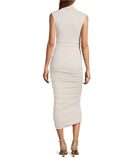 Every Ruched Knit Mock Neck Sleeveless Bodycon Midi Dress