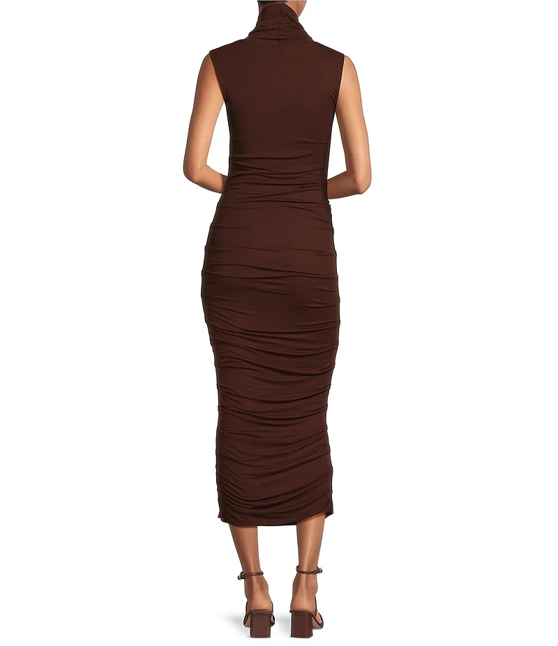 Every Ruched Knit Mock Neck Sleeveless Bodycon Midi Dress