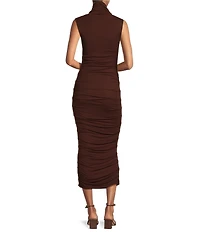Every Ruched Knit Mock Neck Sleeveless Bodycon Midi Dress