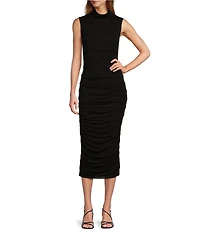Every Ruched Knit Mock Neck Sleeveless Bodycon Midi Dress