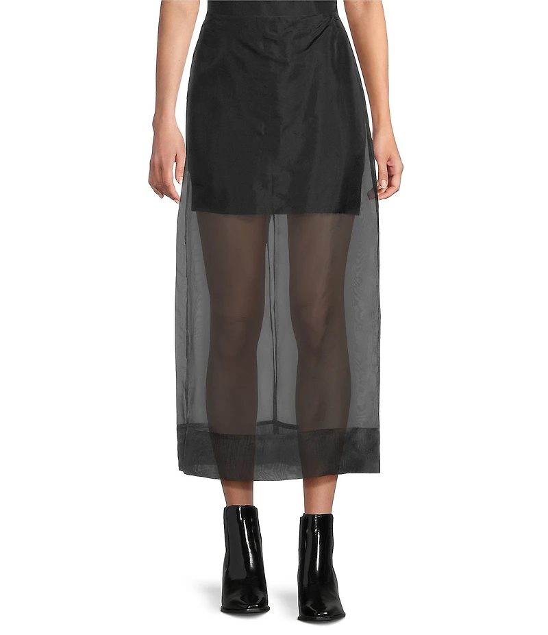 Every Coordinating Sheer Woven Mid Rise A-Line Midi Skirt