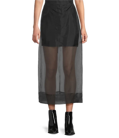 Every Coordinating Sheer Woven Mid Rise A-Line Midi Skirt