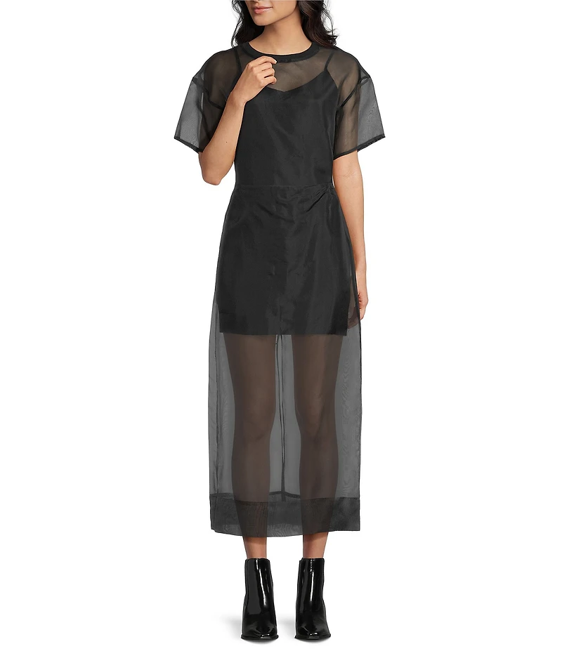 Every Coordinating Sheer Woven Mid Rise A-Line Midi Skirt