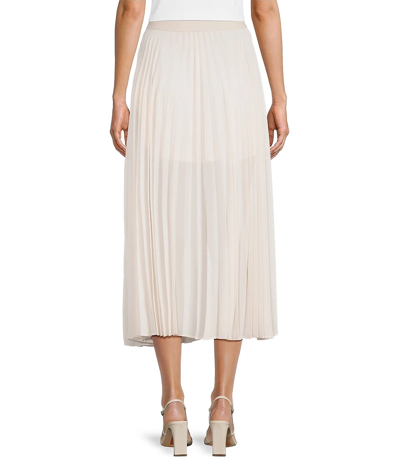 Every Sheer Woven Pleated Mid Rise A-Line Midi Skirt