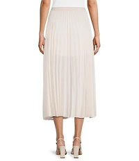 Every Sheer Woven Pleated Mid Rise A-Line Midi Skirt