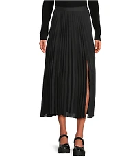 Every Sheer Woven Pleated Mid Rise A-Line Midi Skirt