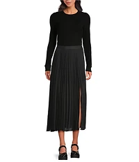 Every Sheer Woven Pleated Mid Rise A-Line Midi Skirt