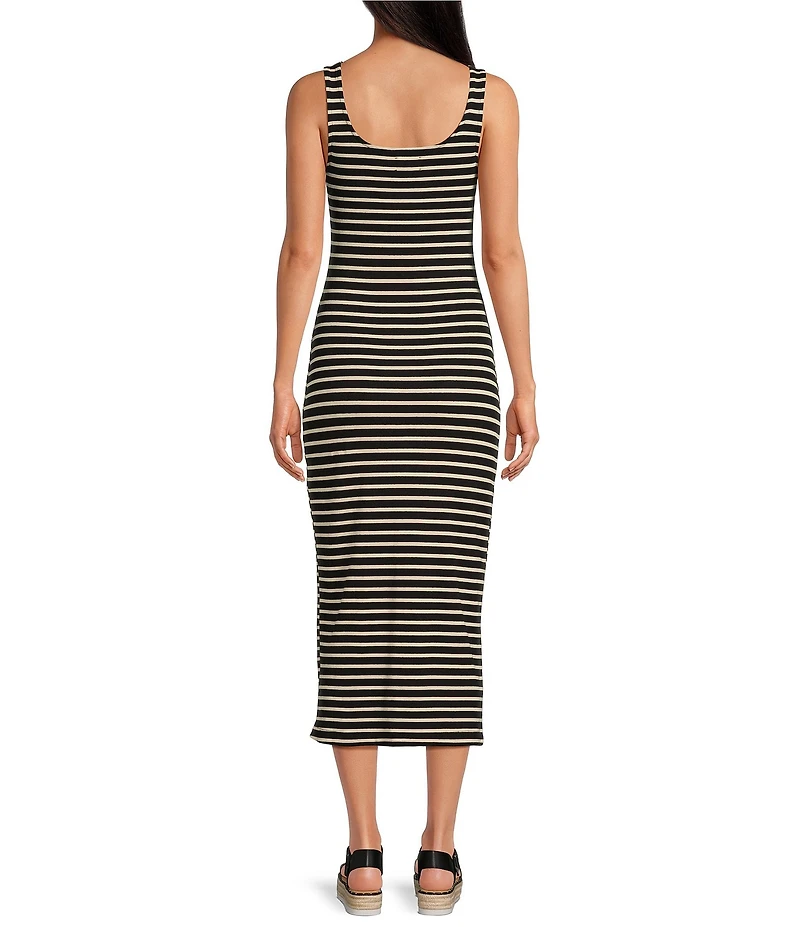 Every Stretch Knit Stripe Print Scoop Neck Sleeveless Midi Dress