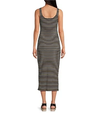 Every Stretch Knit Stripe Print Scoop Neck Sleeveless Midi Dress