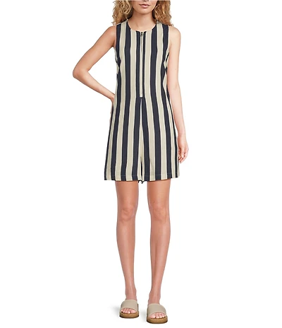Every Stripe Linen Blend Round Neck Sleeveless Romper