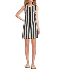 Every Stripe Linen Blend Round Neck Sleeveless Romper
