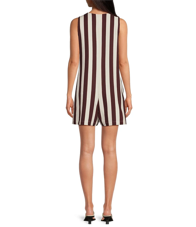 Every Stripe Linen Blend Round Neck Sleeveless Romper