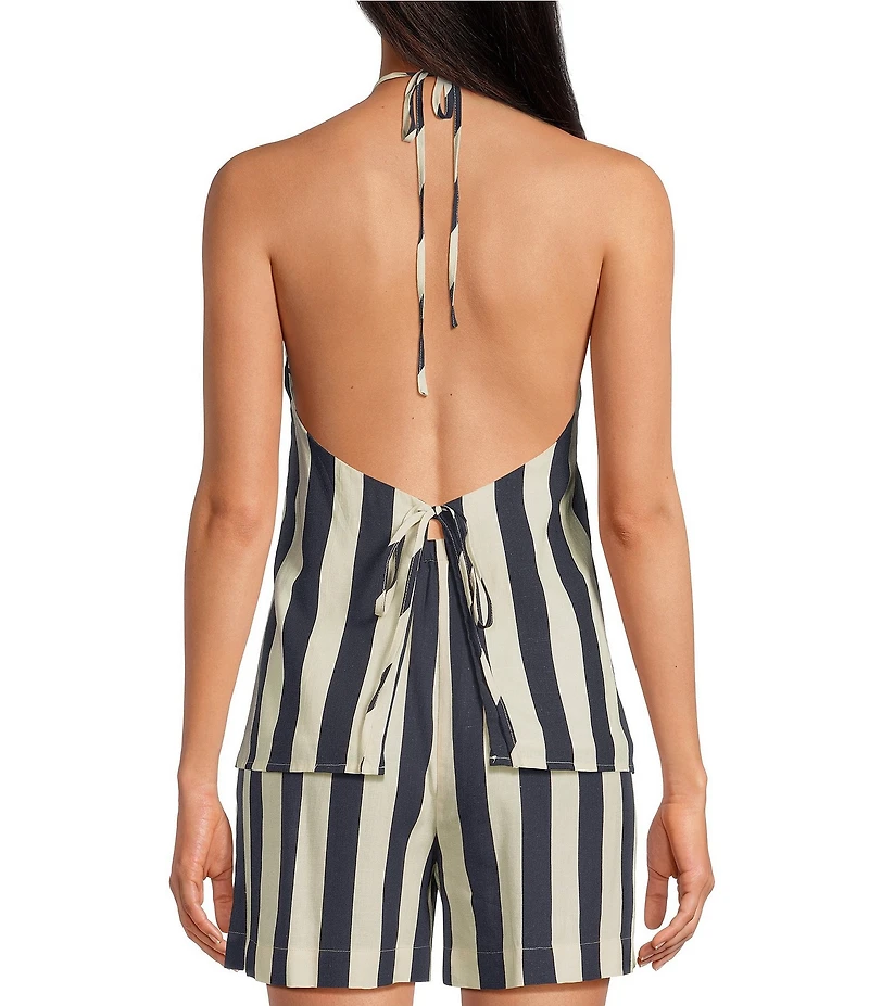 Every Stripe Linen Blend V-Neck Halter Coordinating Top