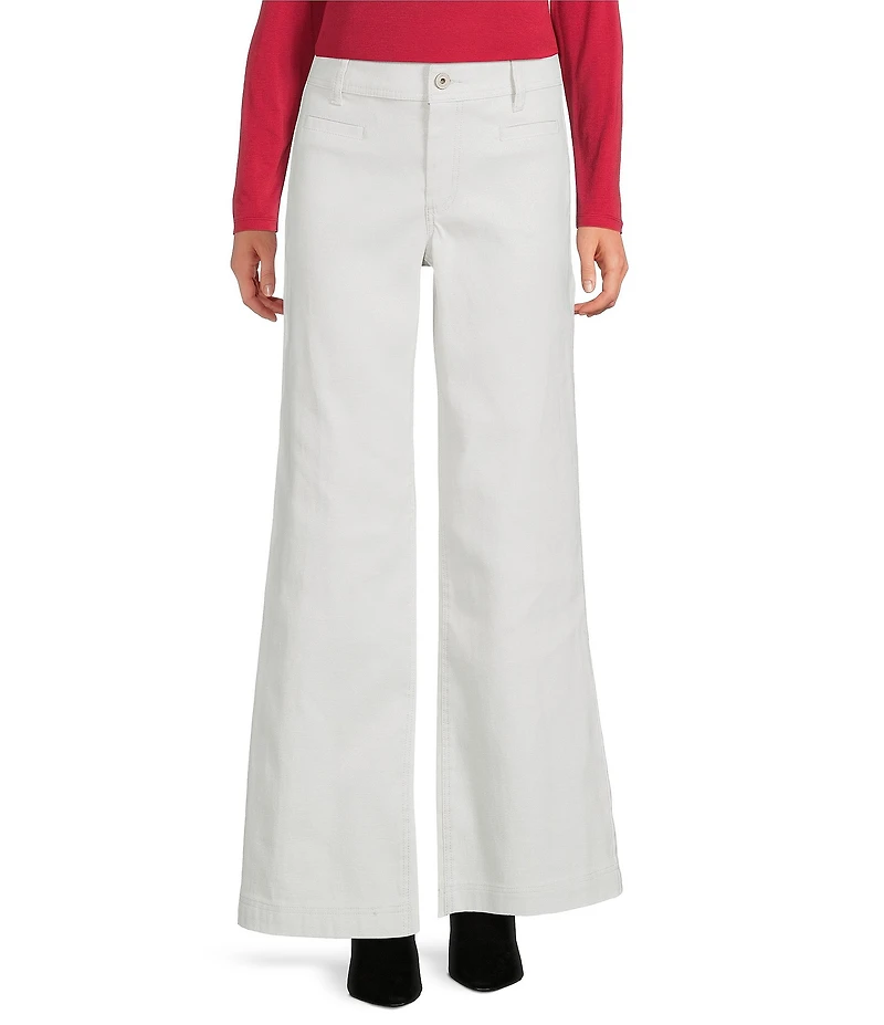 Every Wide Leg Welt Pocket Woven Mid Rise 5 Pocket Jean Full Length Pants