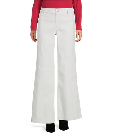 Every Wide Leg Welt Pocket Woven Mid Rise 5 Pocket Jean Full Length Pants