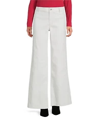 Every Wide Leg Welt Pocket Woven Mid Rise 5 Pocket Jean Full Length Pants