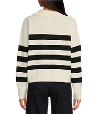 Every Wool Rugby Stripe Pointed White Collar V-Neck Long Sleeve Pullover