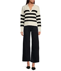 Every Wool Rugby Stripe Pointed White Collar V-Neck Long Sleeve Pullover