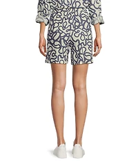 Every Woven Doodle Print Linen Blend High Rise Pull On Coordinating Shorts