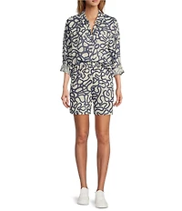 Every Woven Doodle Print Linen Blend High Rise Pull On Coordinating Shorts