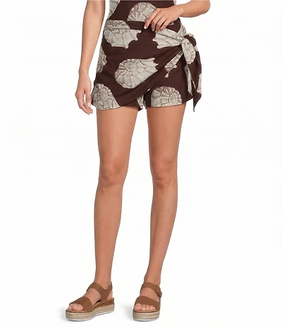 Every Woven Shell Print Faux Wrap Coordinating Skort