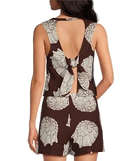 Every Woven Shell Print Round Neck Sleeveless Tie Back Coordinating Top