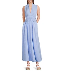 Every Woven V-Neck Sleeveless Drop Waist Midi Dress