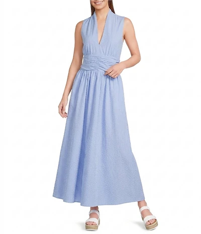 Every Woven V-Neck Sleeveless Drop Waist Midi Dress