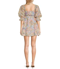 Evolutionary 3/4#double; Sleeve 3D Floral Baby Doll Dress