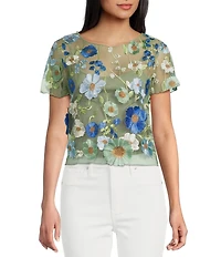 Evolutionary 3D Floral Print Short Sleeve Top
