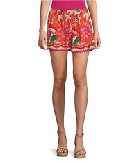 Evolutionary Allover Floral Printed Front Tie Mid Rise Shorts