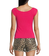 Evolutionary Boat Neck Ribbed Short Sleeve Top