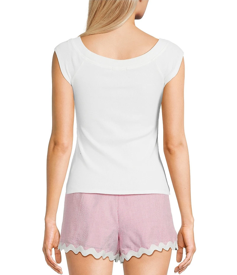Evolutionary Boat Neck Ribbed Short Sleeve Top