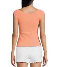 Evolutionary Boat Neck Ribbed Short Sleeve Top