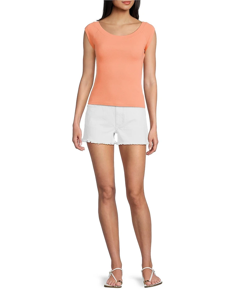 Evolutionary Boat Neck Ribbed Short Sleeve Top