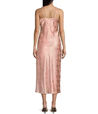 Evolutionary Bow Print Ruffled Scoop Neck Spaghetti Strap Slip Dress