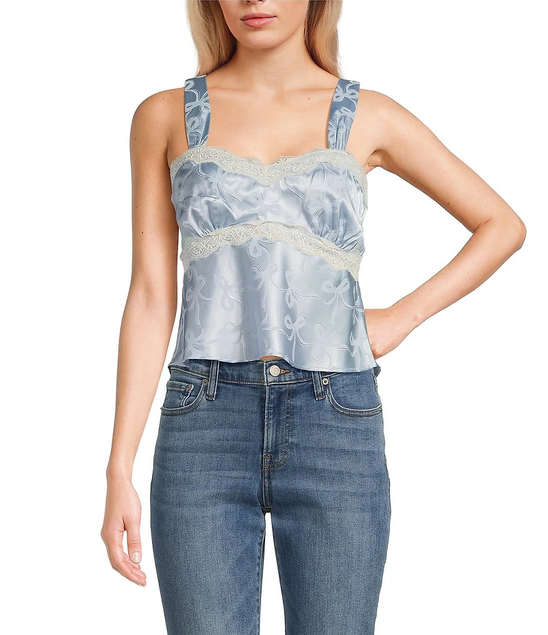 Evolutionary Bow Print Sweetheart Neck Tank Top