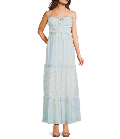 Evolutionary Chiffon Floral Printed Tiered Maxi Dress