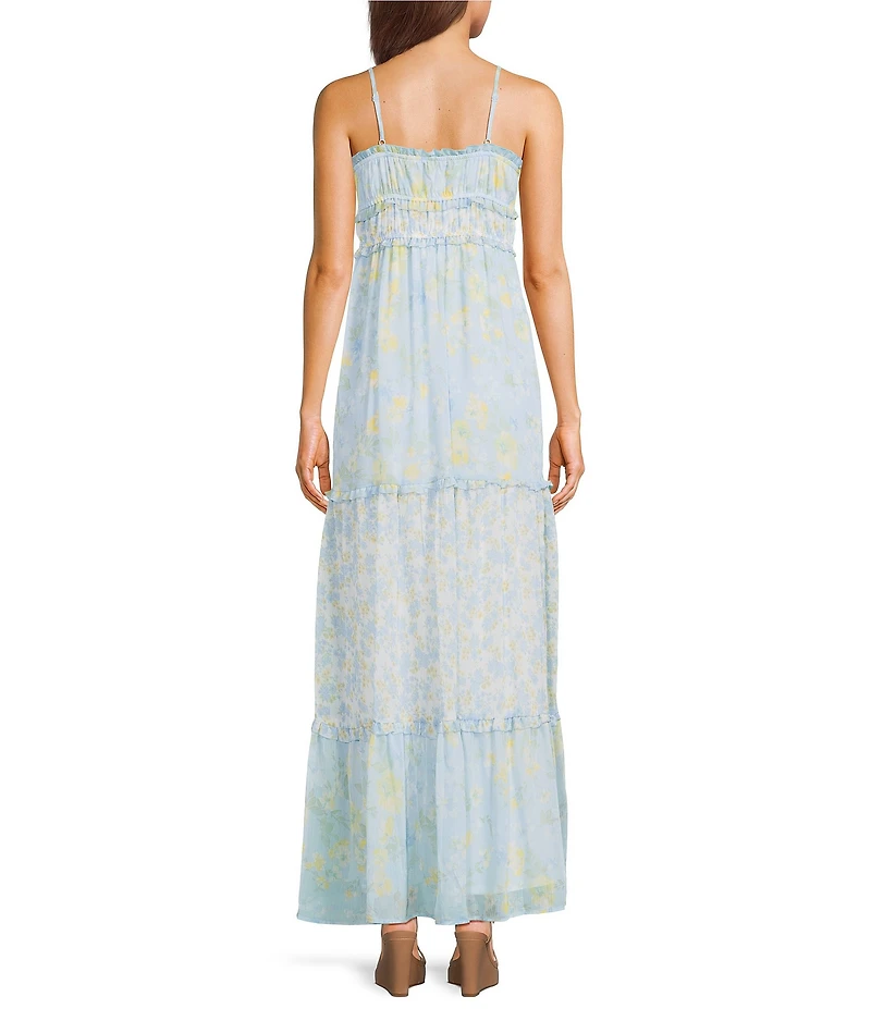 Evolutionary Chiffon Floral Printed Tiered Maxi Dress