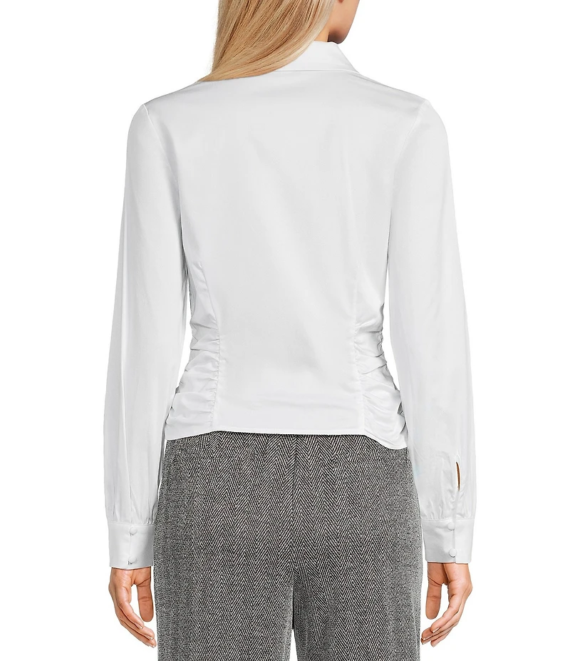 Evolutionary Collared Long Sleeve Button Front Side Ruched Shirt