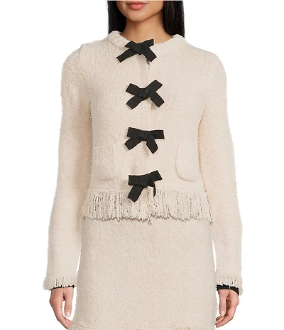 Evolutionary Crew Neck Long Sleeve Bow Front Cardigan