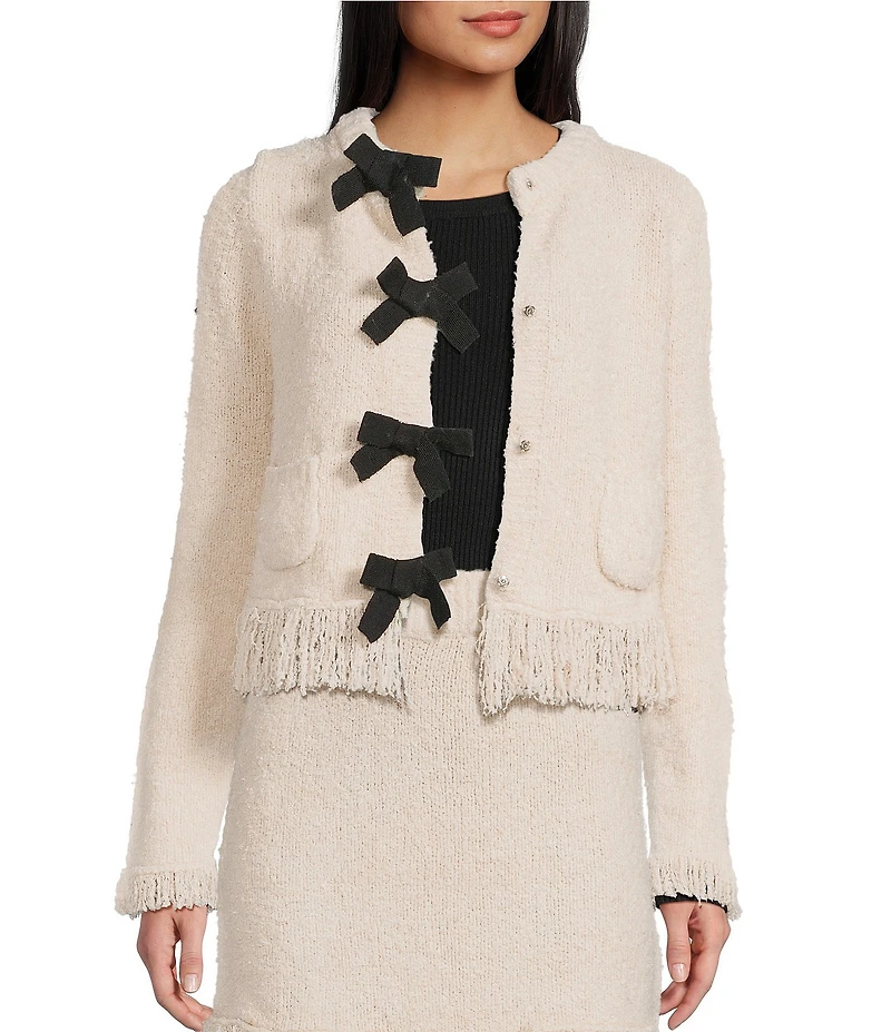 Evolutionary Crew Neck Long Sleeve Bow Front Cardigan
